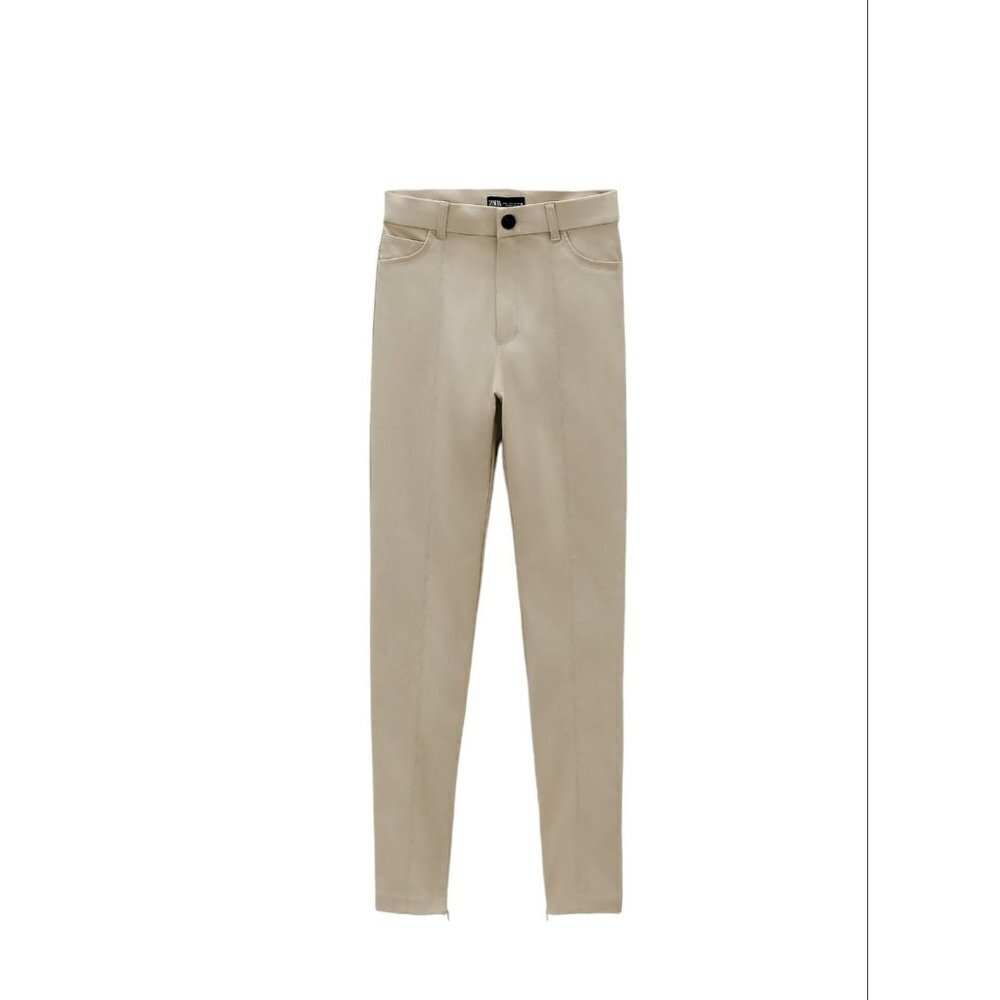 ZARA COATED HIGH-WAIST LEGGINGS BEIGE SIZE L 4432/253/708